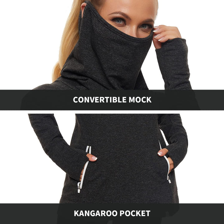 Soneven Rollkragen Pullover Damen Sweatshirt Damen Ohne Kapuze mit Taschen Funktionsshirt Langarm Sw