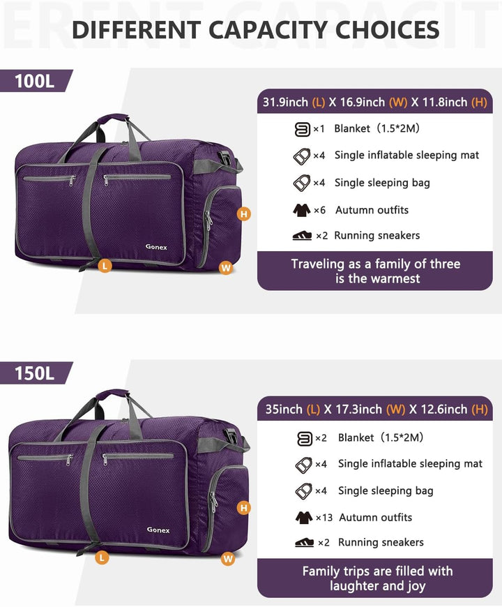 Gonex Faltbares Reisegepäck Leicht 40/60/80/100/150L Grosse Reisetasche Sporttasche für Reise Gym Ur