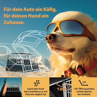 CADOCA® Hundetransportbox Aluminium Hundebox Kofferraum robust verschliessbar trapezförmig XL 89x70x