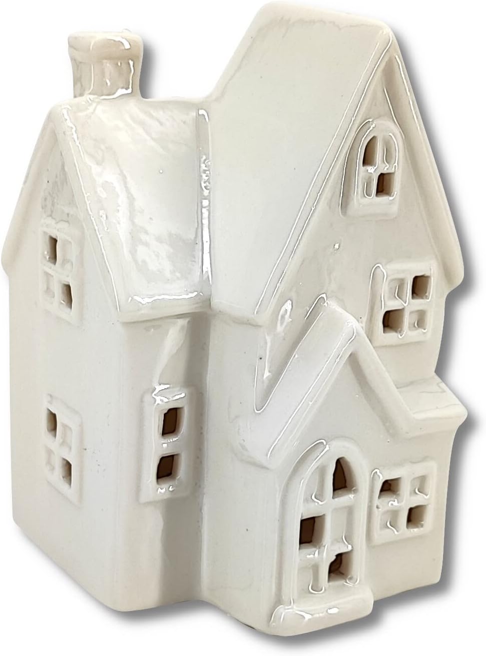 Keramik LED Haus - Lichthaus weiss glänzend 2er Set