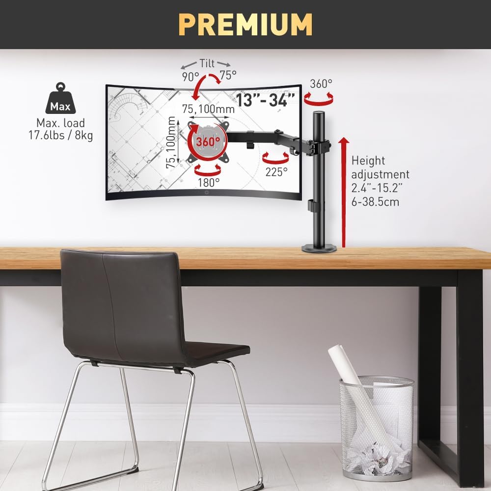 Barkan Monitor Halterung Einarm 13-32 Zoll LED/LCD Schreibtisch Bildschirm Halterung,Monitor Tischha