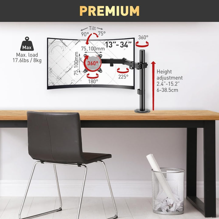 Barkan Monitor Halterung Einarm 13-32 Zoll LED/LCD Schreibtisch Bildschirm Halterung,Monitor Tischha