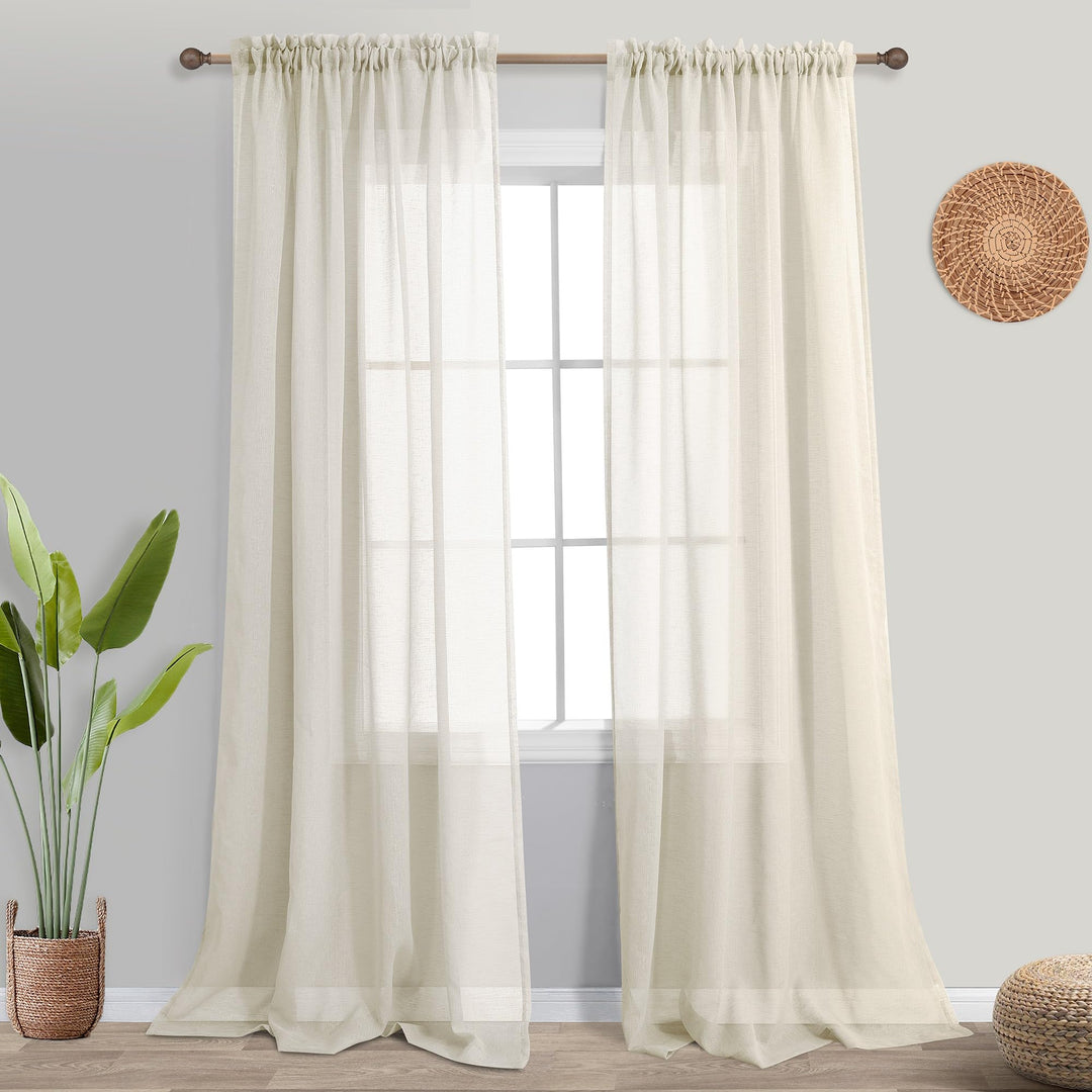 Koufall Vorhänge, Leinenoptik, durchsichtig 52x96 beige, 52x96 Beige