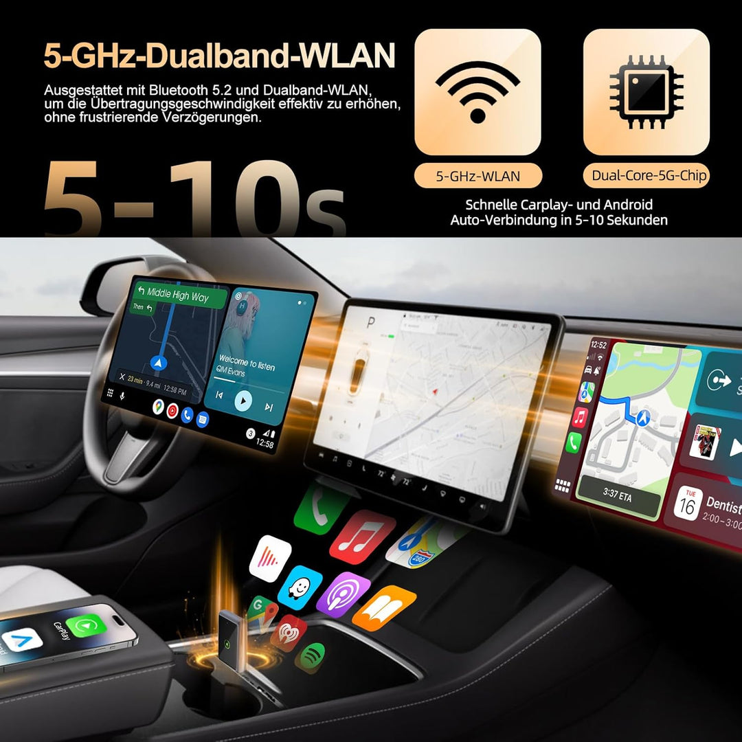 Wireless Carplay Adapter für iPhone, Konvertieren Sie Wired Carplay zu Wireless, 2 in 1 Plug and Pla