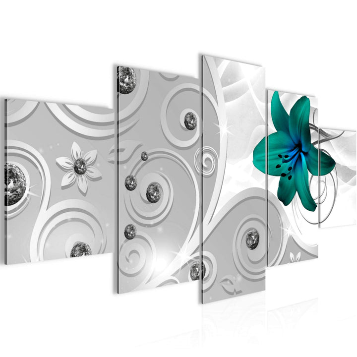 Runa Art Wandbilder Blumen Lilie 5 Teilig Bild auf Vlies Leinwand Deko Wohnzimmer Ornament Silber Gr