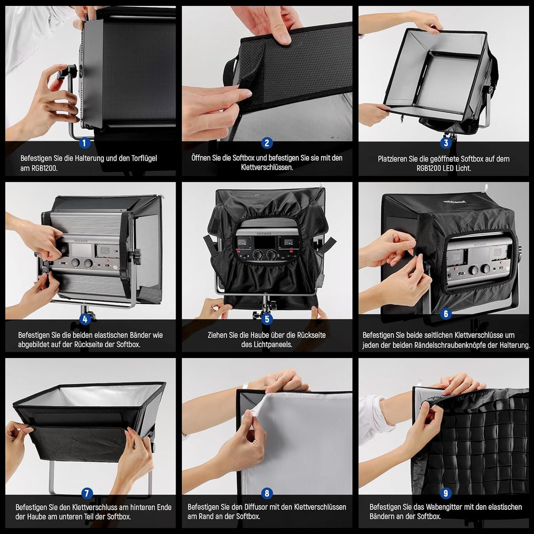 NEEWER verbesserter Softbox für RGB1200 LED Video Lichtpaneel, 14,6 x 13,6 Zoll, faltbar mit Gitter/