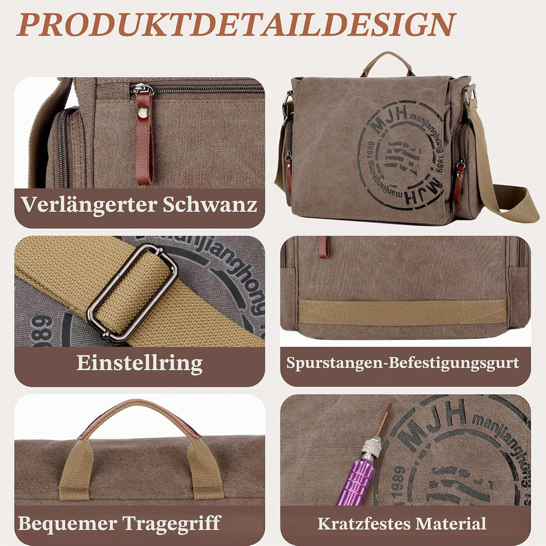 FSD.WG Umhängetasche für Herren aus Segeltuch, Reise-Schultertasche für 34,3 cm (13,5 Zoll) Laptopta