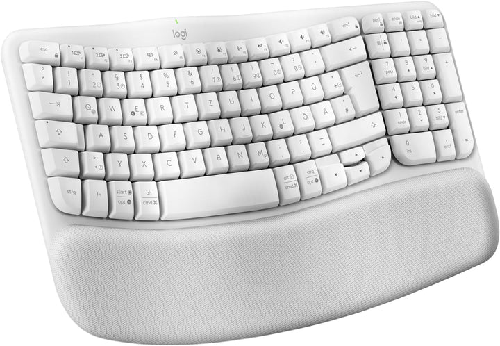 Logitech Wave Keys kabellose ergonomische Tastatur, gepolsterte Handballenauflage, komfortables natü
