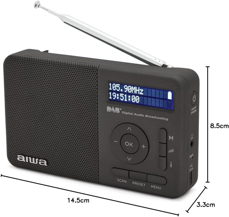 AIWA RD-40DAB/BK: Wiederaufladbares digitales Radio (Dab/Dab+/FM, integrierter Lautsprecher, 100 Sen