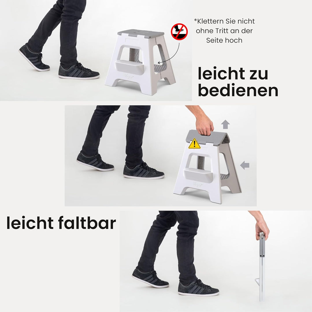 Vigar Compact zweistufiger Tritthocker klappbar 40 cm mit Griffen, Grau, 43x39x40 Grau 40 cm | doppi