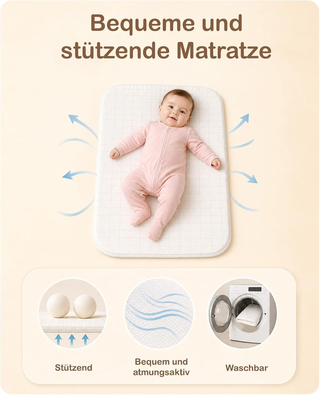 UBRAVOO Beistellbett Baby 2-in-1, Babybett &amp; Baby Wiege für Neugeborene – mit Aufbewahrungskorb &amp; We