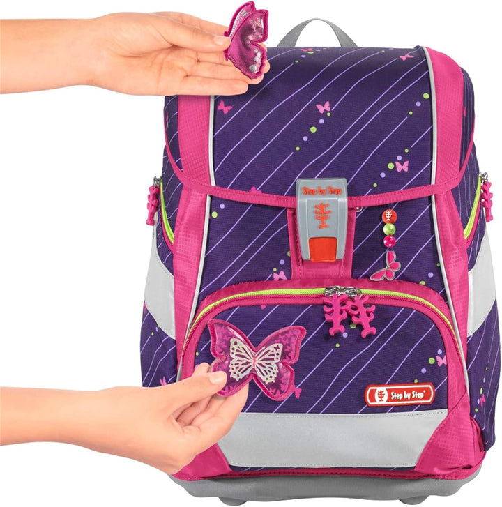 Step by Step Schulranzen-Set 2IN1 Plus Reflect „Shiny Butterfly“ 6-teilig, lila-pink, Schmetterling-