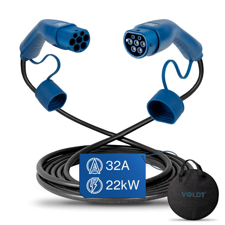 VOLDT Typ 2 Ladekabel 22 kW 32A, 3-phasig für EV Elektroautos PHEV, Typ 2 zu typ 2 Modus 3 Ladekabel
