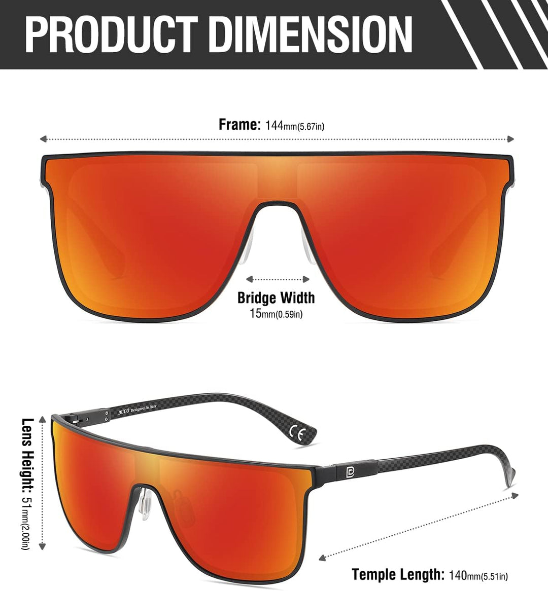 DUCO Herren Sonnenbrille Polarisierte Quadrat Sonnenbrille für Herren Carbon Fiber Tempel Sonnenbril