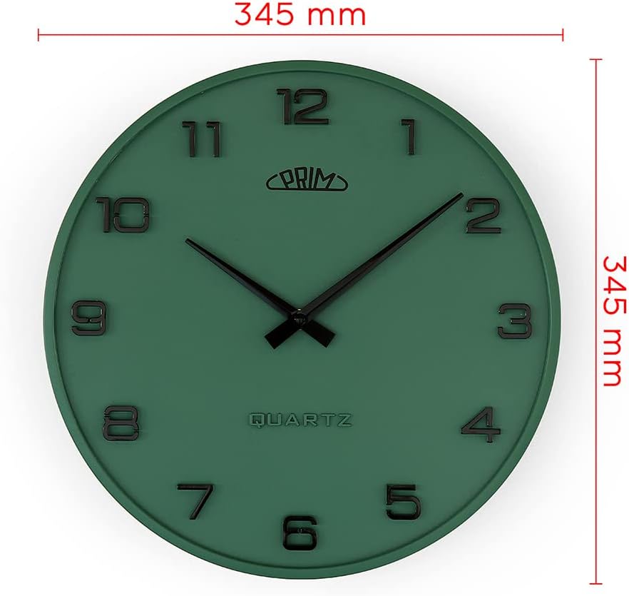 PRIM Design-Kunststoffuhr Bloom II – A, Moderne Wanduhr im Retro Style, Grün, gewölbtes Glas, luxuri