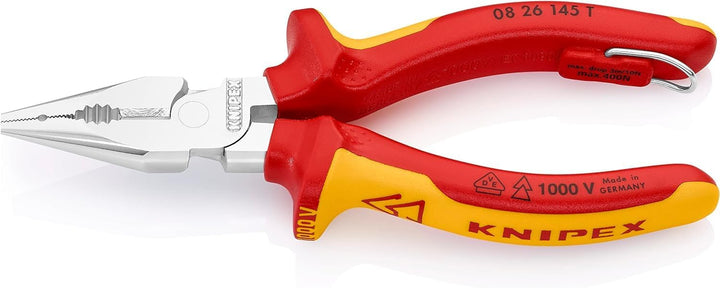 Knipex Spitz-Kombizange verchromt, isoliert mit Mehrkomponenten-Hüllen, VDE-geprüft; mit Befestigung