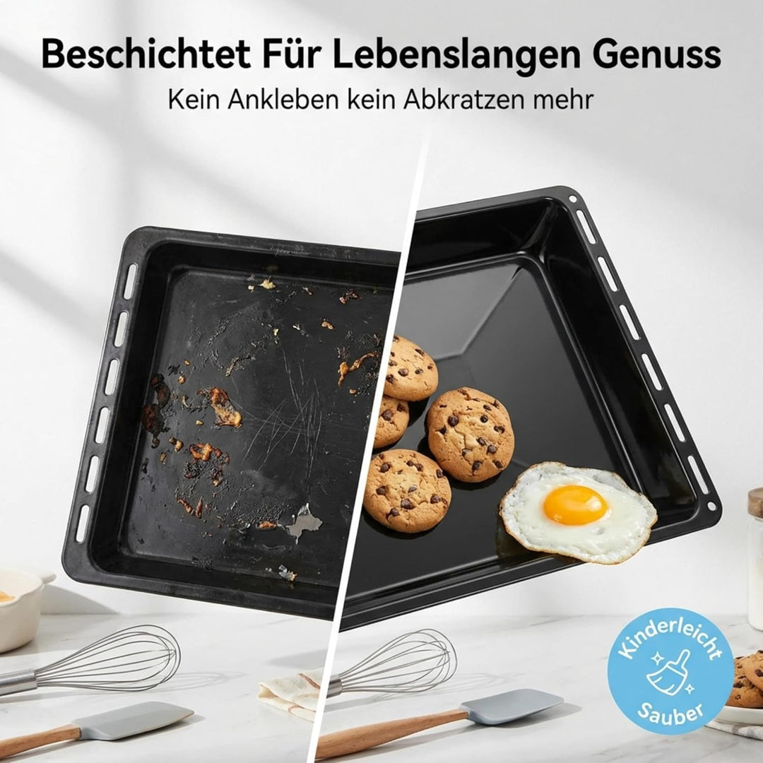ICQN Backbleche & Gitter 460 x 370 x 30 mm Set, Emailliert, Fettpfanne, Verchromt, Backofenrost, Bac