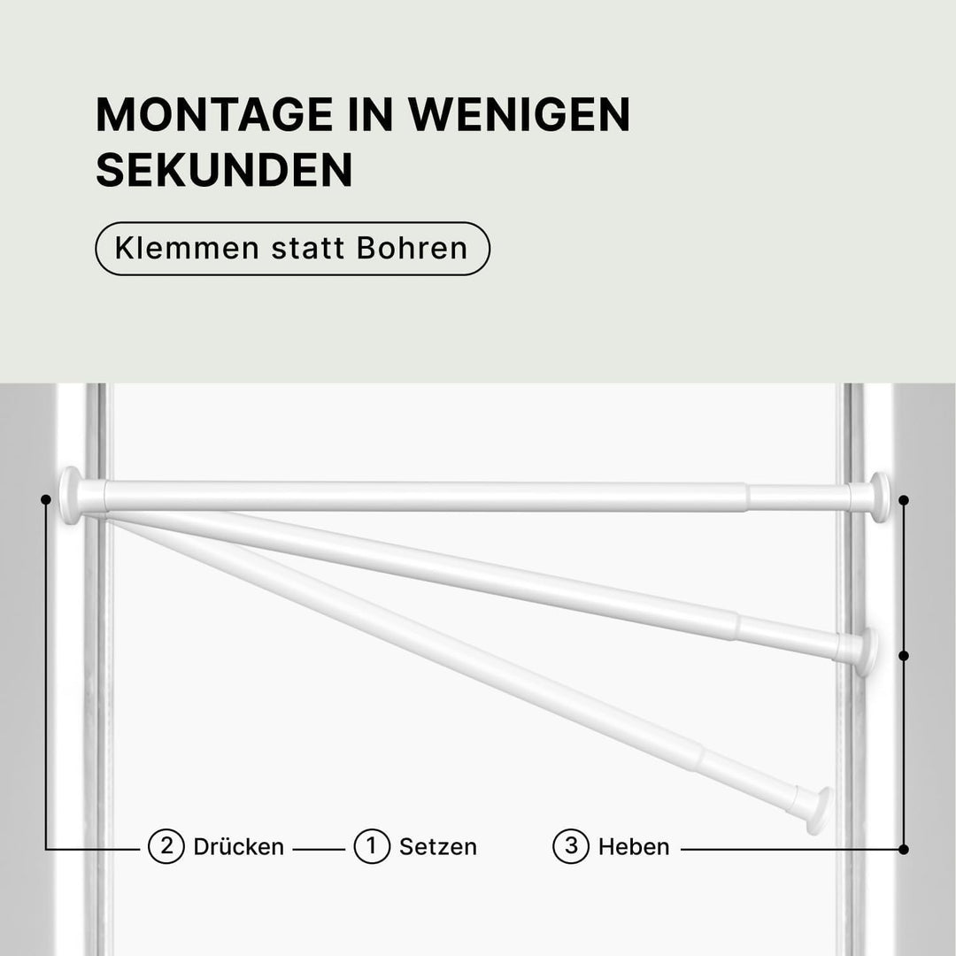 Gardinenstange ohne Bohren 90-160cm, Weiss, Ø 25 mm, Teleskopstange zum Klemmen - Vorhangstange Klem