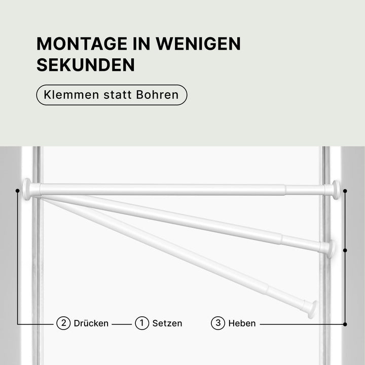 Gardinenstange ohne Bohren 90-160cm, Weiss, Ø 25 mm, Teleskopstange zum Klemmen - Vorhangstange Klem