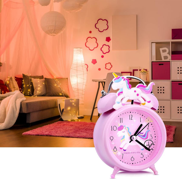 TCJJ Einhorn wecker für Mädchen, Nicht Tickend Wecker Kinder MäDchen,Leiser Nachttisch Rosa Wecker,K