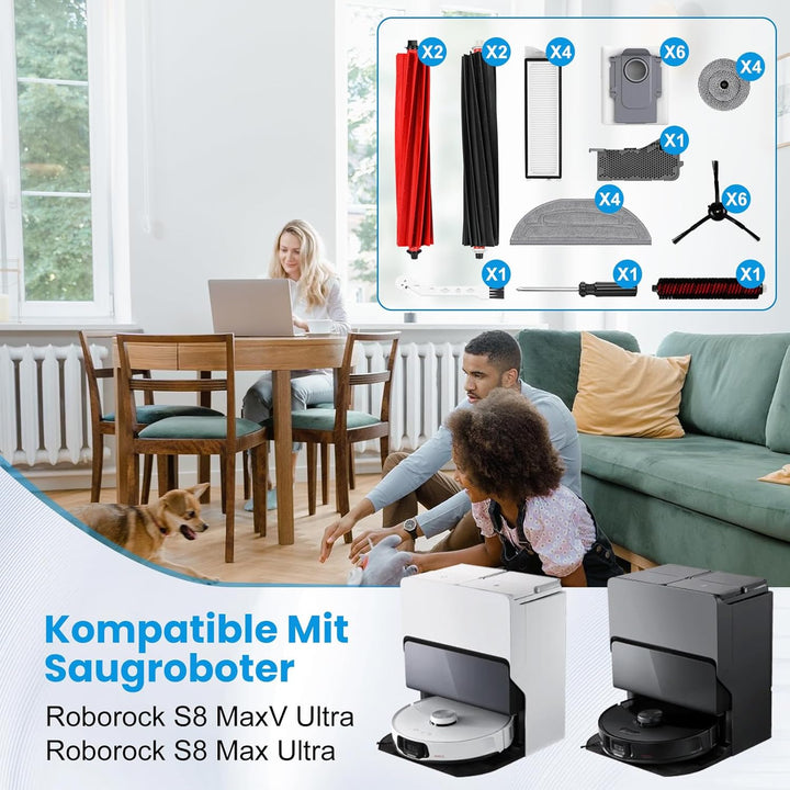32 Stück Zubehör für Roborock S8 MaxV Ultra & S8 Max Ultra Saugroboter | 4 Hauptbürste, 6 Staubbeute