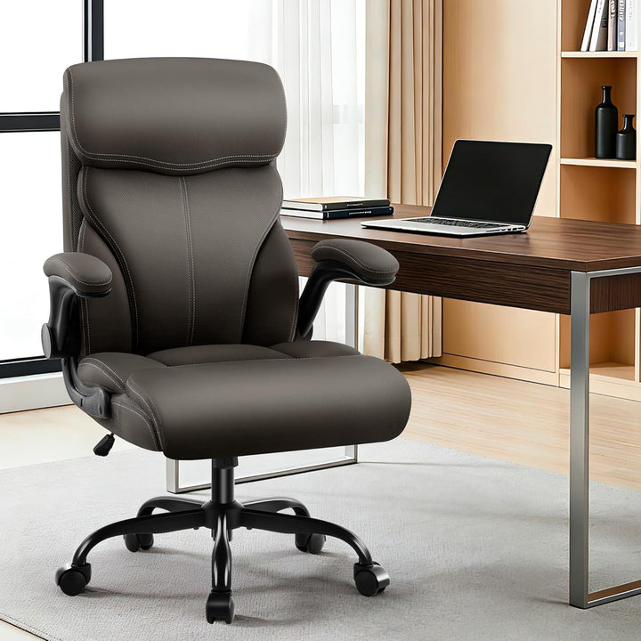 Chefsessel aus PU-Kunstleder, Bürostuhl Ergonomisch mit Verstellbaren Armlehnen und Hoher Rückenlehn