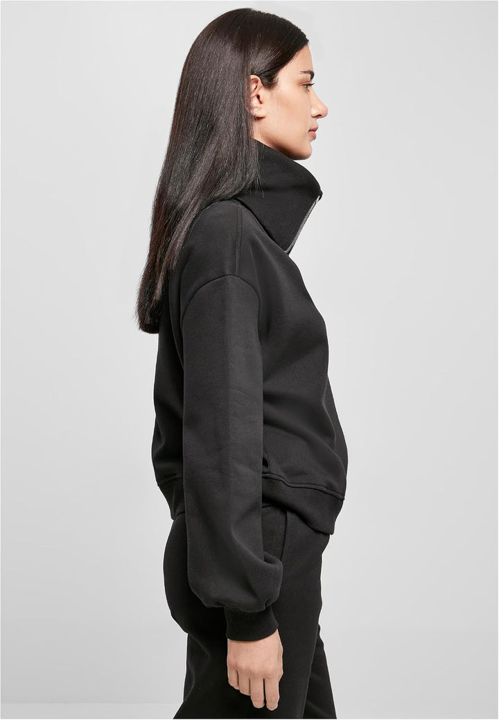 Urban Classics Damen Ladies Oversized High Neck Troyer Crew Sweatshirt XS Schwarz, XS Schwarz