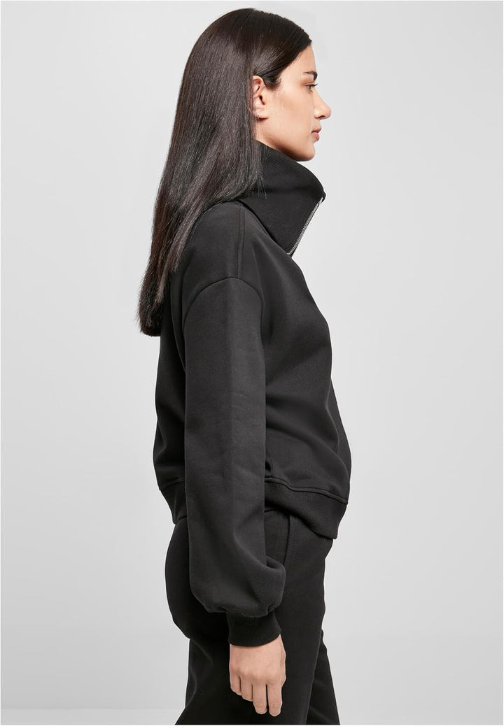 Urban Classics Damen Ladies Oversized High Neck Troyer Crew Sweatshirt XS Schwarz, XS Schwarz