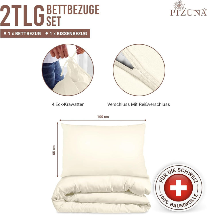 Pizuna 400 Fadenzahl aus Baumwolle Bettwäsche Neu Elfenbein, 100% Langstaple Baumwolle Bettbezug und