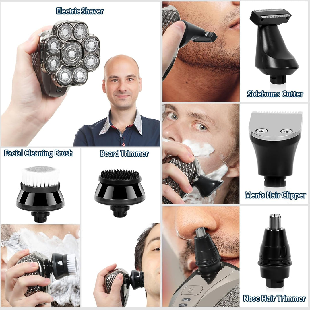 Glatzen Rasierer Herren Elektrisch, 9D 6 in 1 Glatzen Rasierer Herren, Kopfrasierer Glatze Nass Und