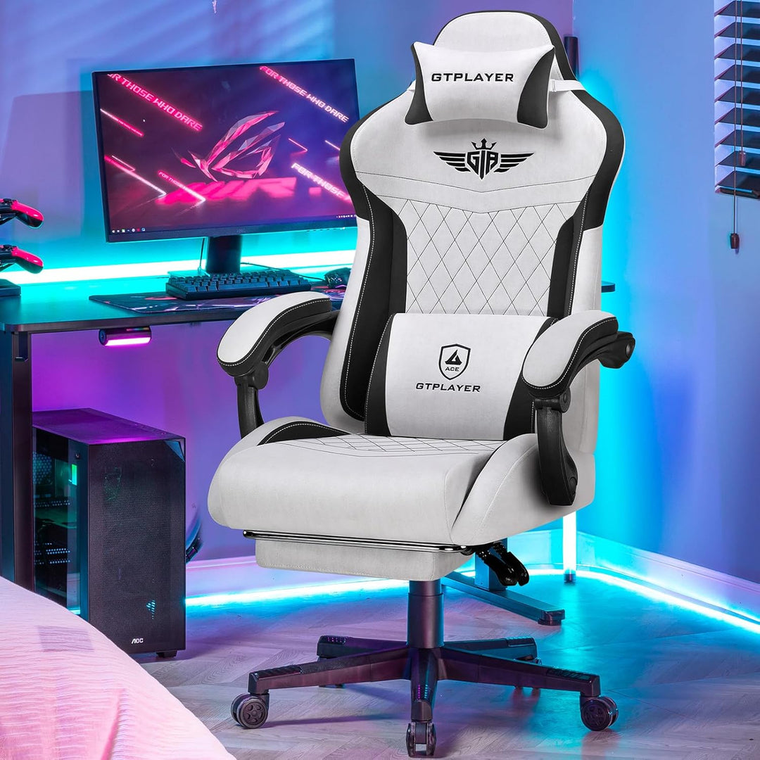 GTPLAYER Gaming Stuhl, Ergonomischer Gamer Stuhl aus Stoff mit Lendenwirbelstütze, PC-Stuhl mit verb