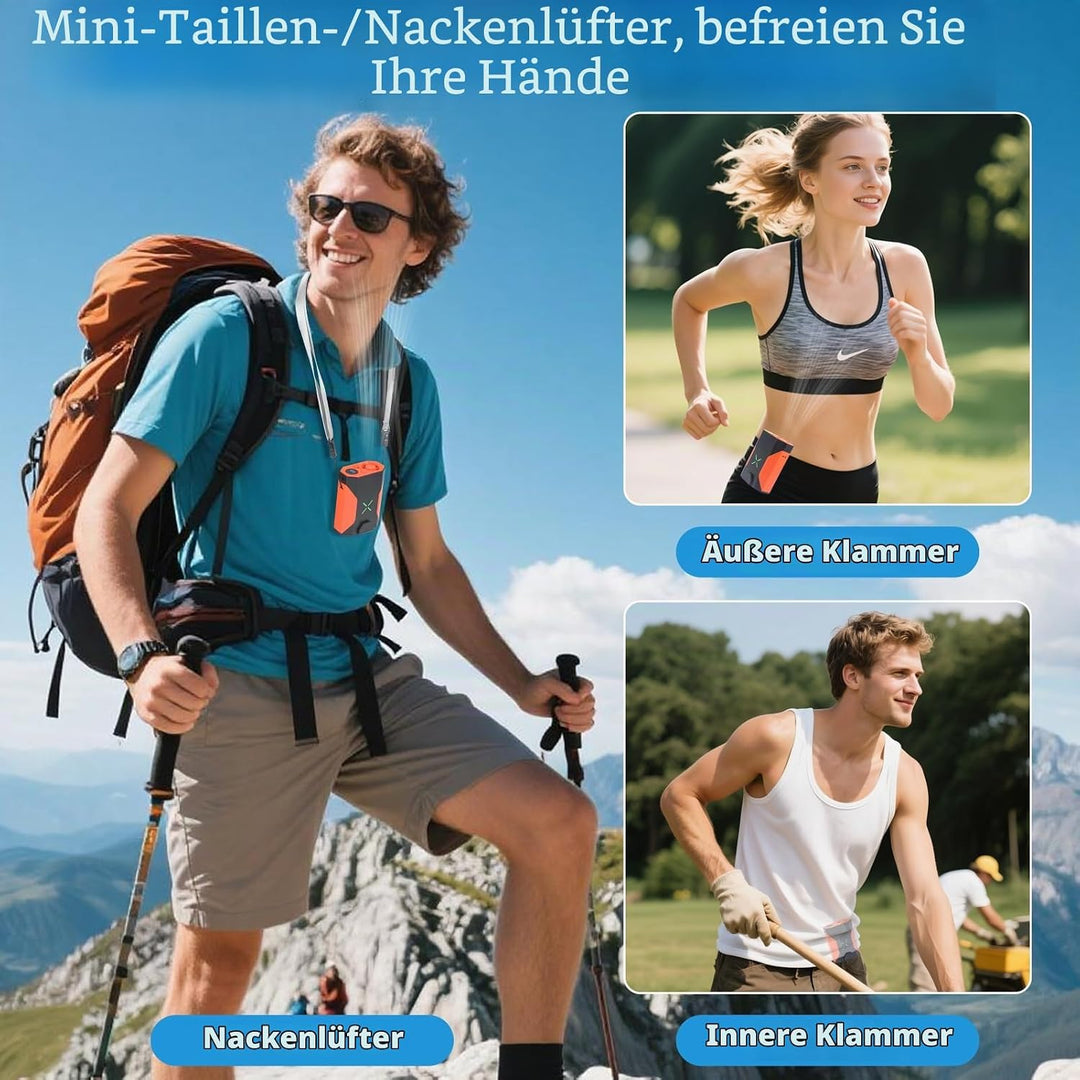 Uplayteck Taillen Clip Ventilator Mini, 100 Geschwindigkeiten, 165g, leicht und tragbar, 36000 U/min