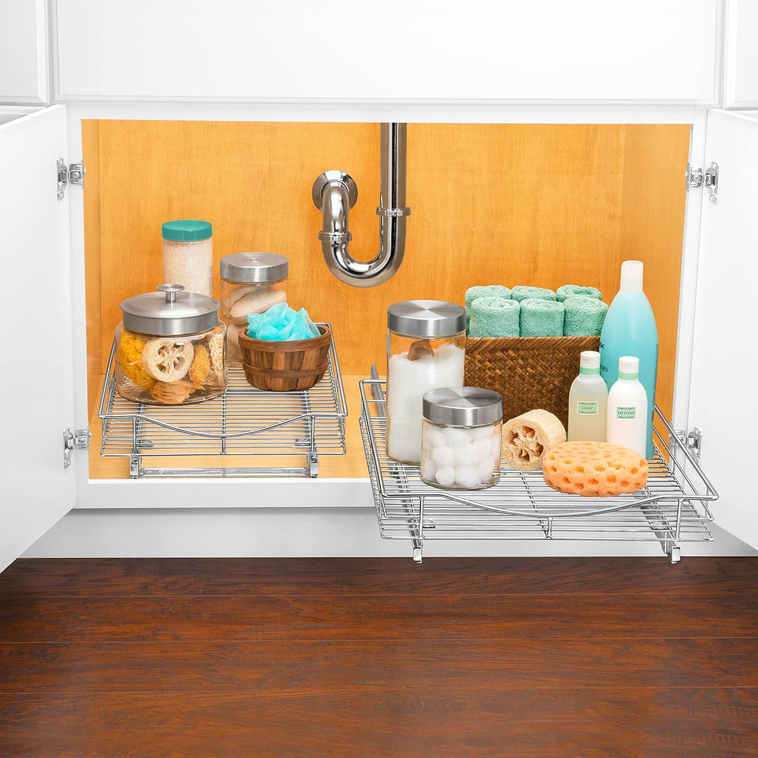 Lynk Chrom Organizer – ausziehbares Regal unter dem Schrank, Legierter Stahl, 14" W x 21" D, 14" W x