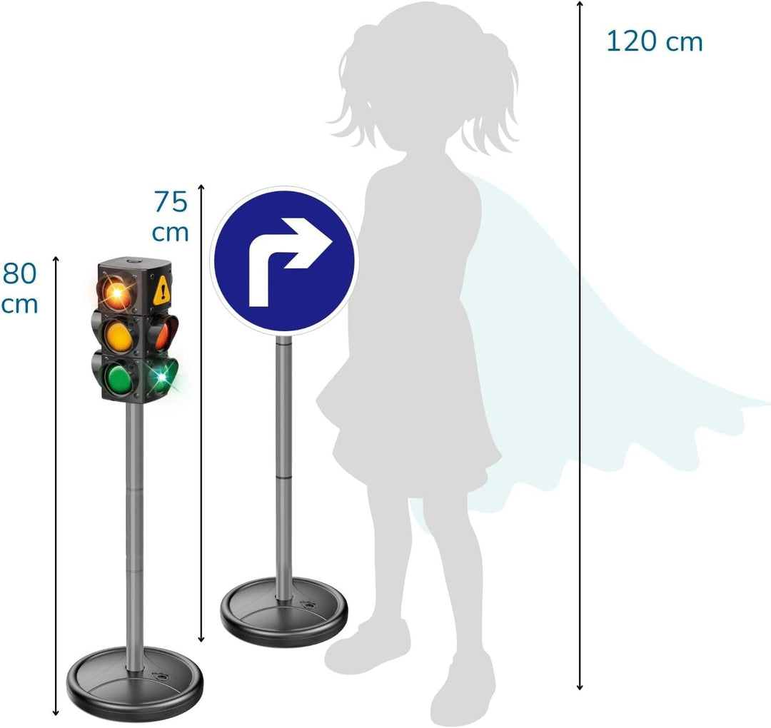 alldoro 60230 XXL-Verkehrsset mit Ampel, 10 Verkehrszeichen und 4 Pylonen für Kinder, zum Spielen un