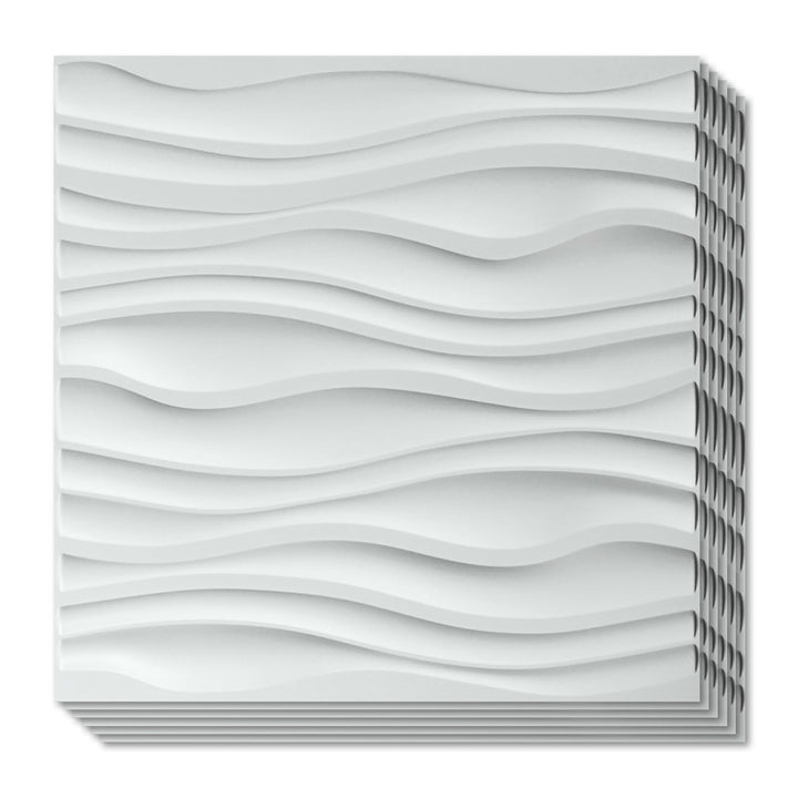 Art3d 3d Wandpaneele PVC Wave Board Strukturierte 3D-Wand Panels Weiss, 50x50cm (12er Pack)