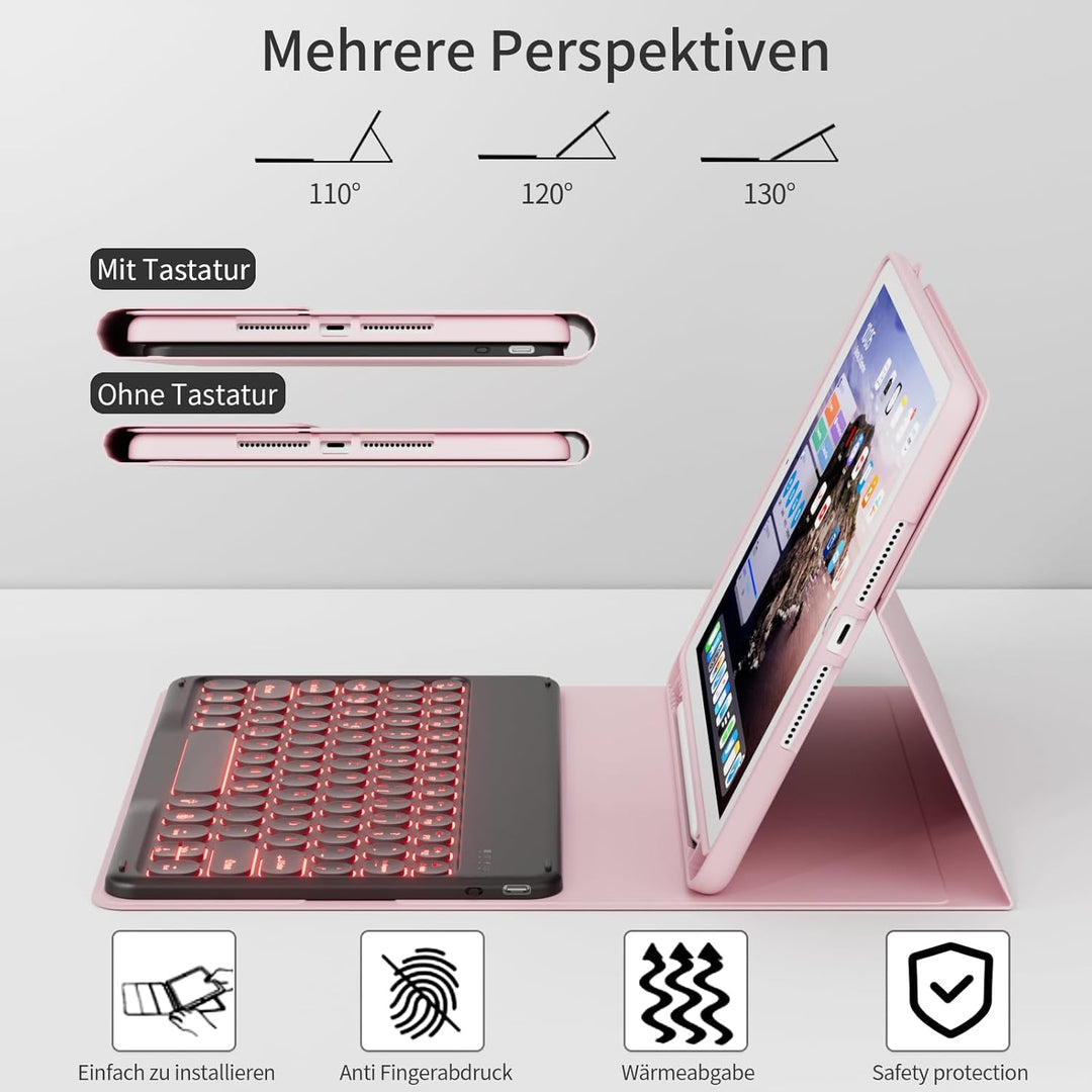Hülle mit Tastatur für iPad 9/8/7 Generation (2021/2020/2019) 10.2 Zoll Soft TPU Rückschalemit Stift