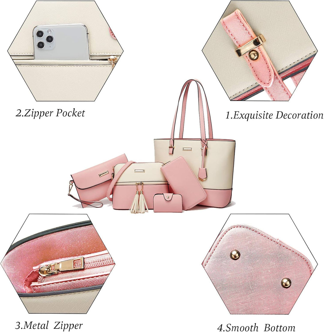 Handtasche Damen Gross Handtaschen Set Für Frauen Umhängetasche Taschen White&pinkss, White&pinkss