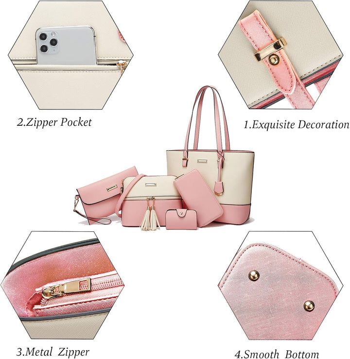 Handtasche Damen Gross Handtaschen Set Für Frauen Umhängetasche Taschen White&pinkss, White&pinkss
