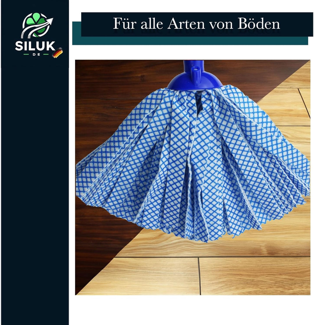 6X Ersatzkopf für Leifheit Classic Mop – Viskose-Polyester Streifen blau kariert, saugstark & streif