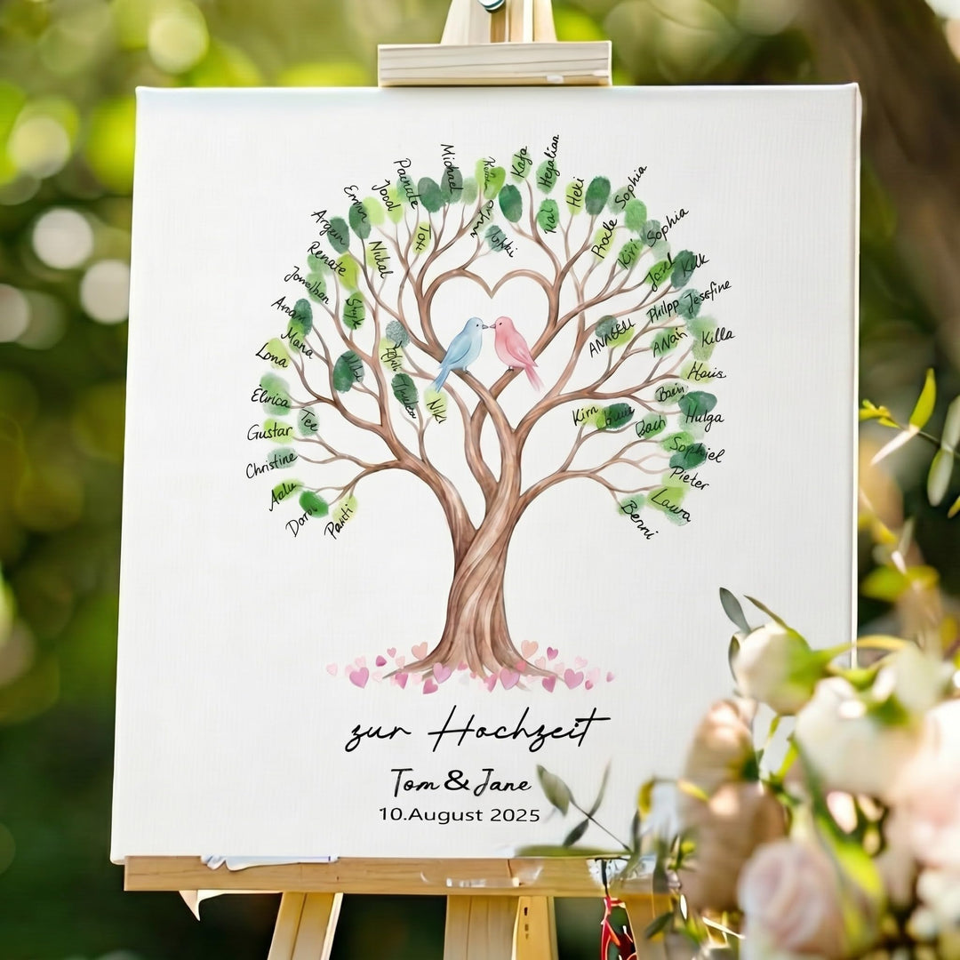Tenare Gästebuch Hochzeit 50 x 50 cm, Leinwand mit Holzrahmen | Fingerabdruck Hochzeit mit Stempelki