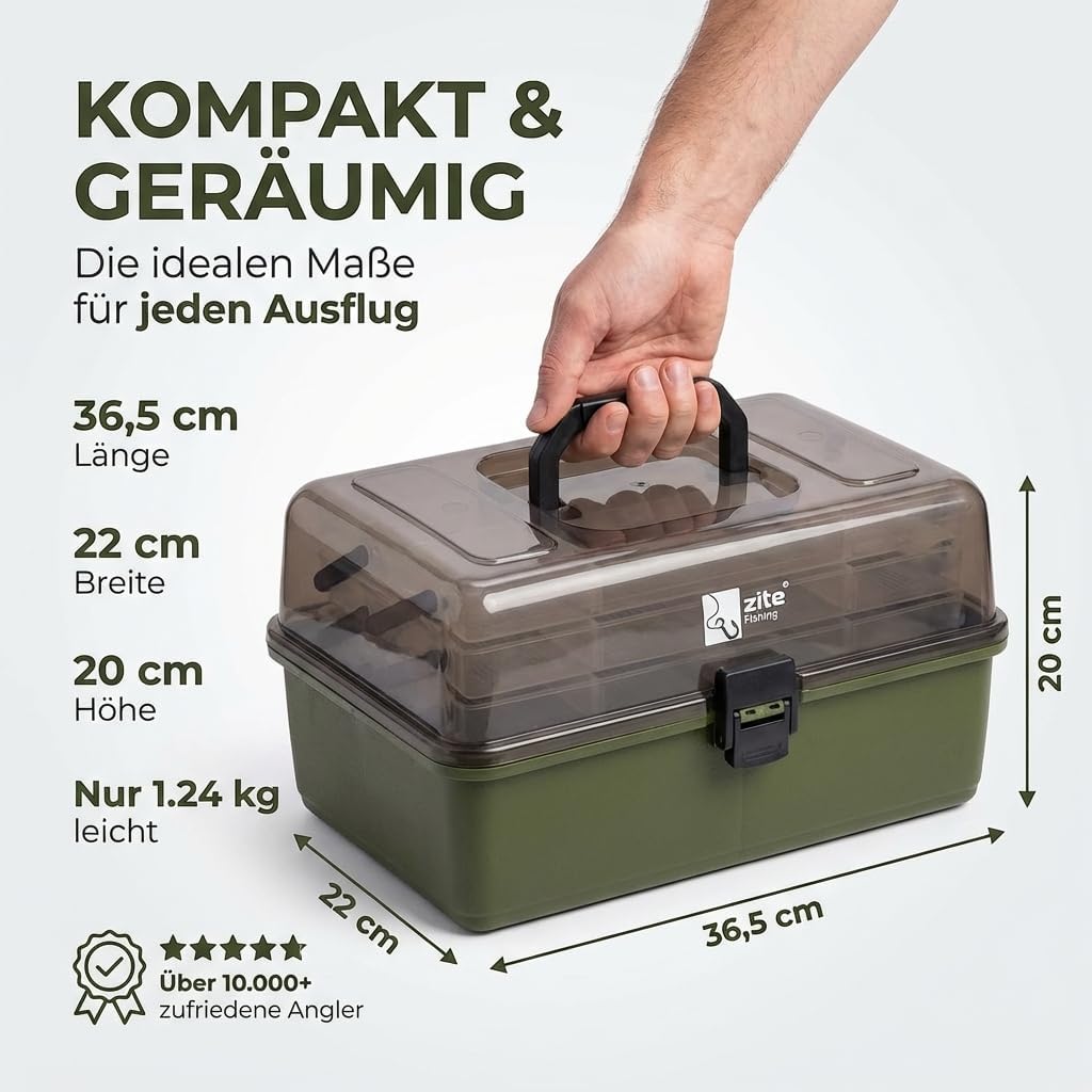 Zite Fishing Angelkoffer - Angelkasten 3 Ausziehbare Laden - Angel-Kiste Leer für Angelzubehör - Ang