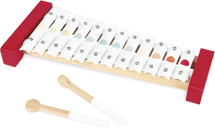 Janod - Confetti Holz- und Metall-Xylofon, Kinder-Musikinstrument, Spielzeugnachbildung und Spielzeu