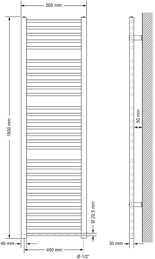 LuxeBath Badheizkörper Elektrisch mit Heizstab 900W Grosse Leistung - 500 x 1800 mm - Anthrazit - ge