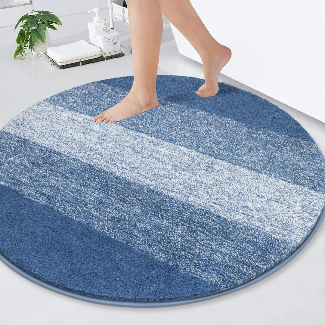 Gross Rund Badematte 120 cm Blau, Weich rutschfest Badteppich Maschinenwaschbar Badezimmerteppich Wa