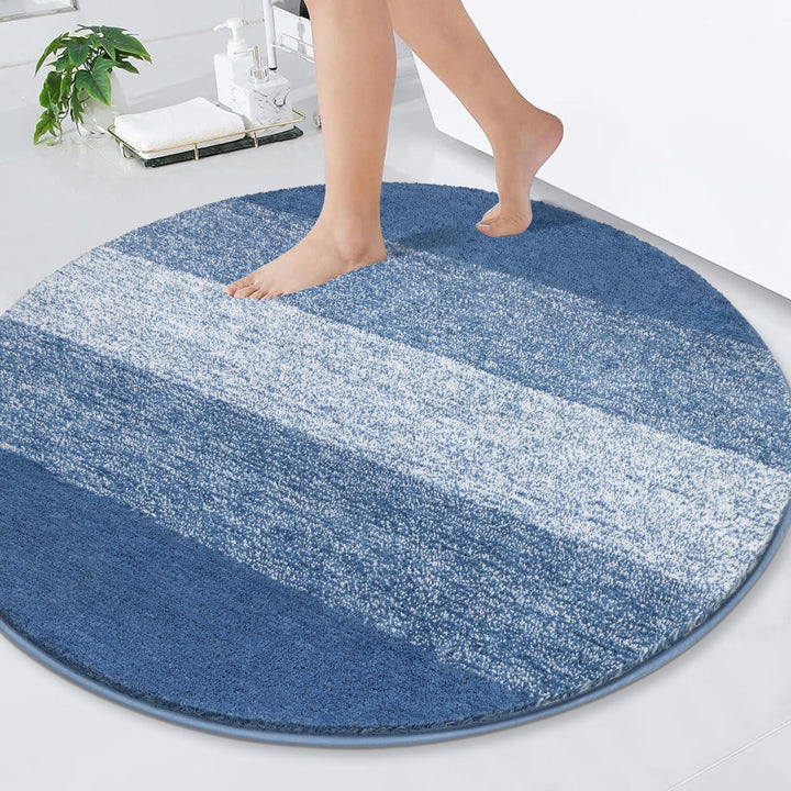 Gross Rund Badematte 120 cm Blau, Weich rutschfest Badteppich Maschinenwaschbar Badezimmerteppich Wa