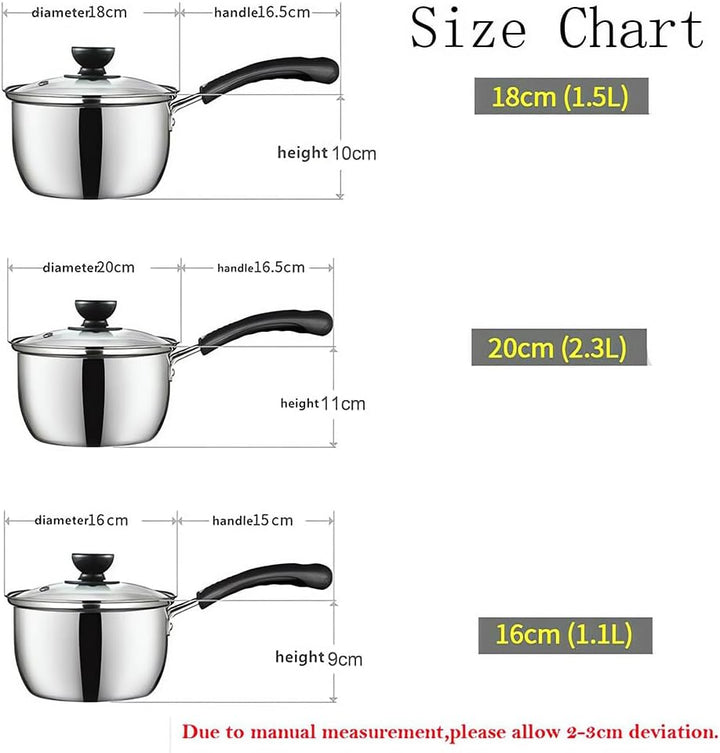 Edelstahl-Saucepan-Set mit Glasdeckel, Antihaft-Kochtopf, für alle Herdarten inkl. Induktion, Stainl