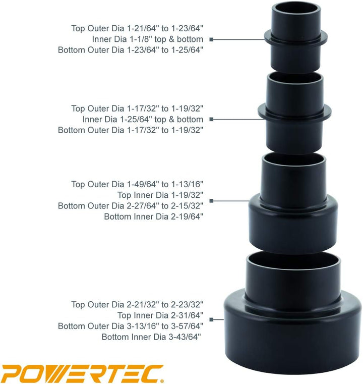 POWERTEC 70297 Modularer Schritt 4 in 1 Adapter - Shop Vac Staubsammler Schlaucharmaturen 1 Count (P
