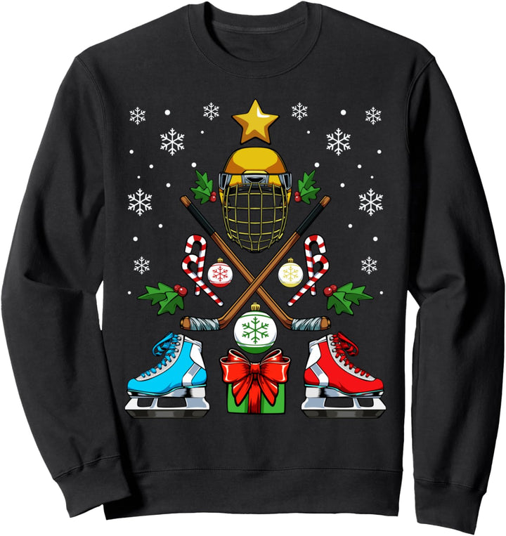 Eishockey Weihnachten Weihnachtsbaum Sport Eishockeyspieler Sweatshirt