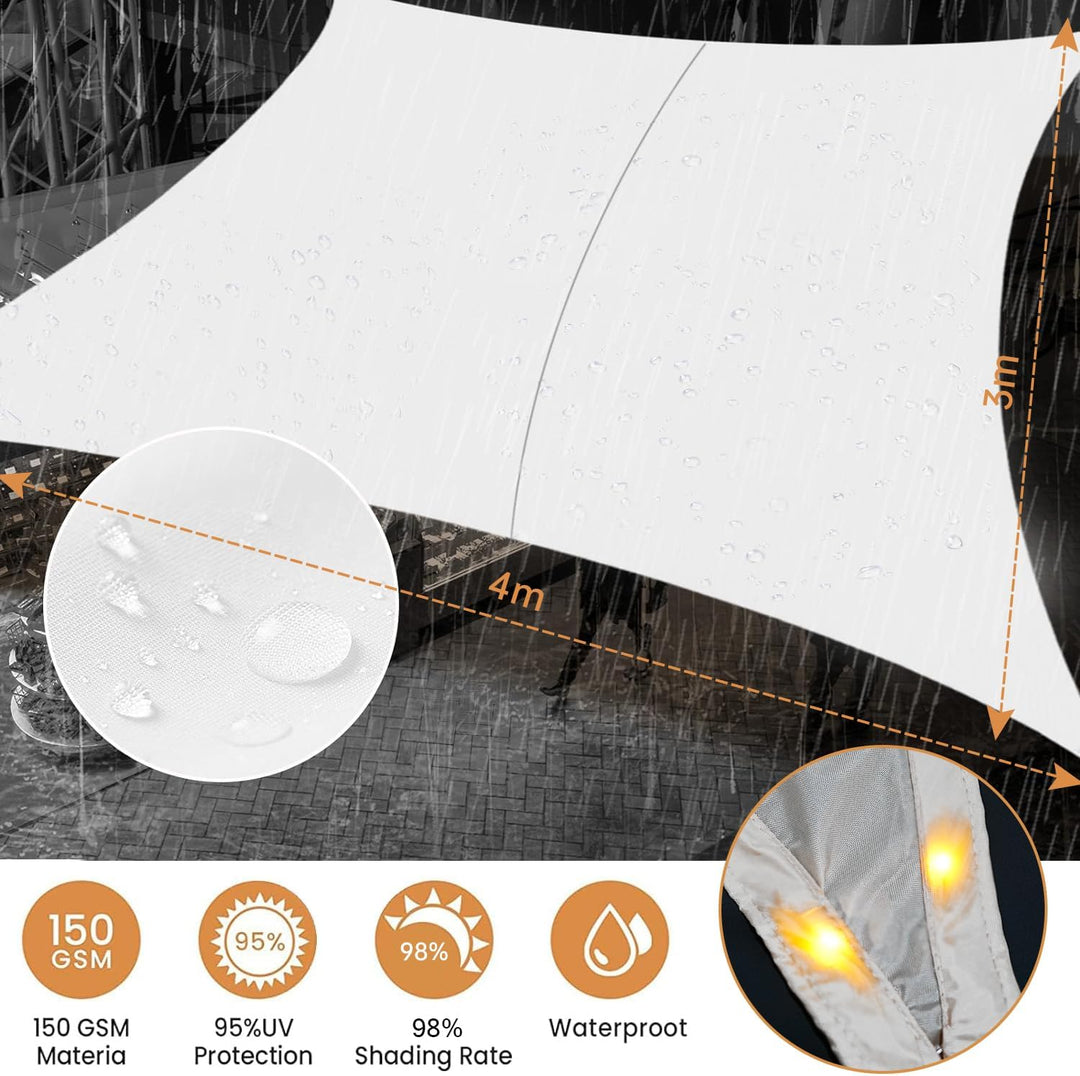ABIUBIU wasserdichte-Sonnensegel 3x4m mit eingebauter LED-Solar-Lichterkette, 98% UV-Schutz, reiBfes