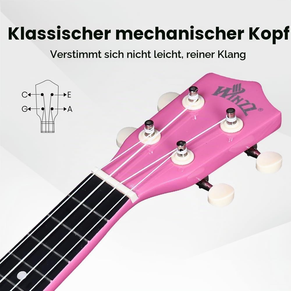 Winzz Sopran Ukulele Starter Kit für Anfänger mit Tasche, Clip-On Tuner, Zusätzlichen Saiten, Gurt,